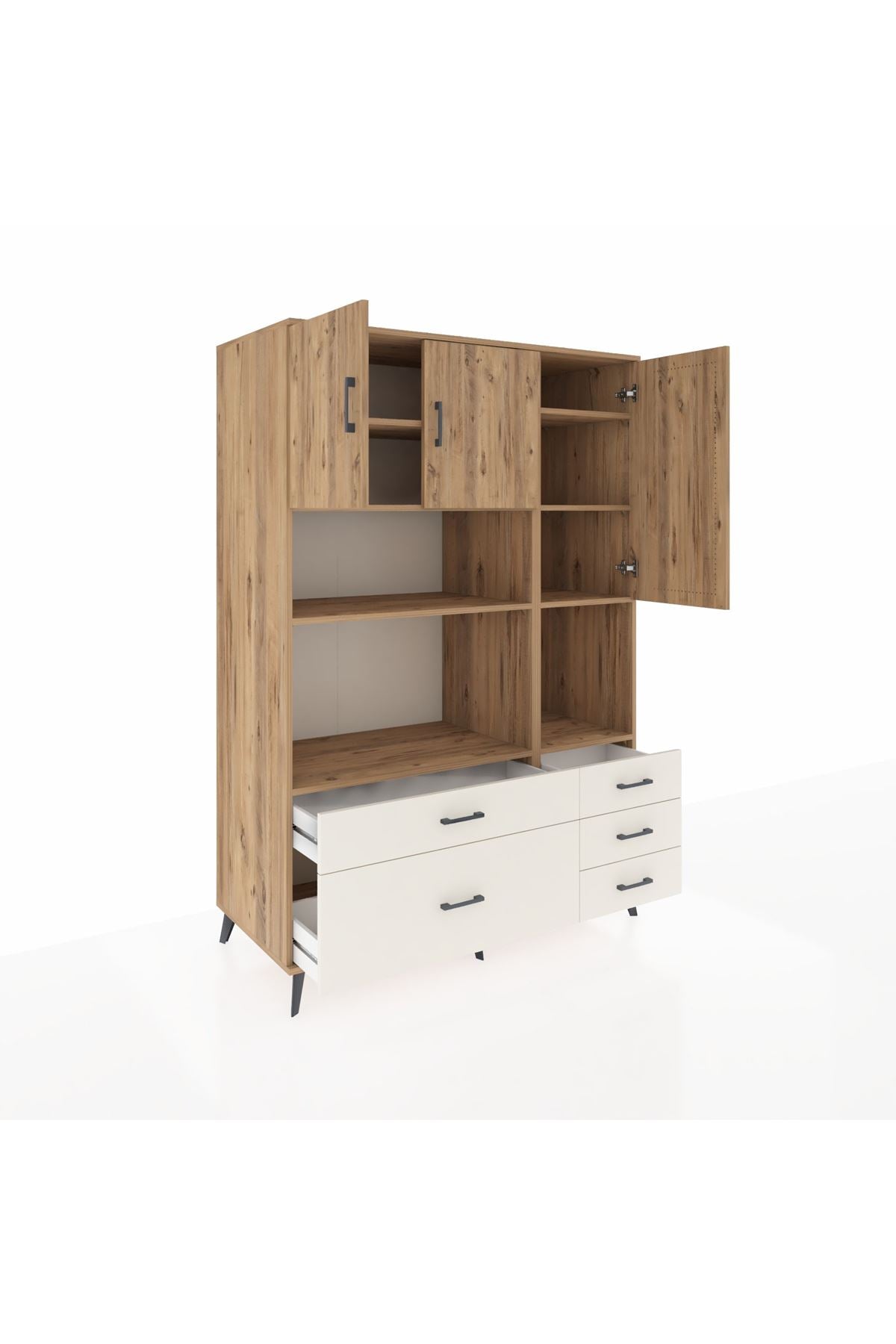 Kronos Dolap 8 Raflı 5 Çekmeceli 3 Kapaklı 132x59x195 Çam-Çam/Aytaşı