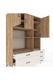 Kronos Dolap 8 Raflı 5 Çekmeceli 3 Kapaklı 132x59x195 Çam-Çam/Aytaşı