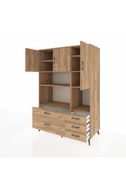 Kronos Dolap 8 Raflı 5 Çekmeceli 3 Kapaklı 132x59x195 Çam-Çam/Çam