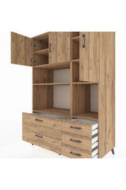 Kronos Dolap 8 Raflı 5 Çekmeceli 3 Kapaklı 132x59x195 Çam-Çam/Çam