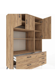 Kronos Dolap 8 Raflı 5 Çekmeceli 3 Kapaklı 132x59x195 Çam-Çam/Çam