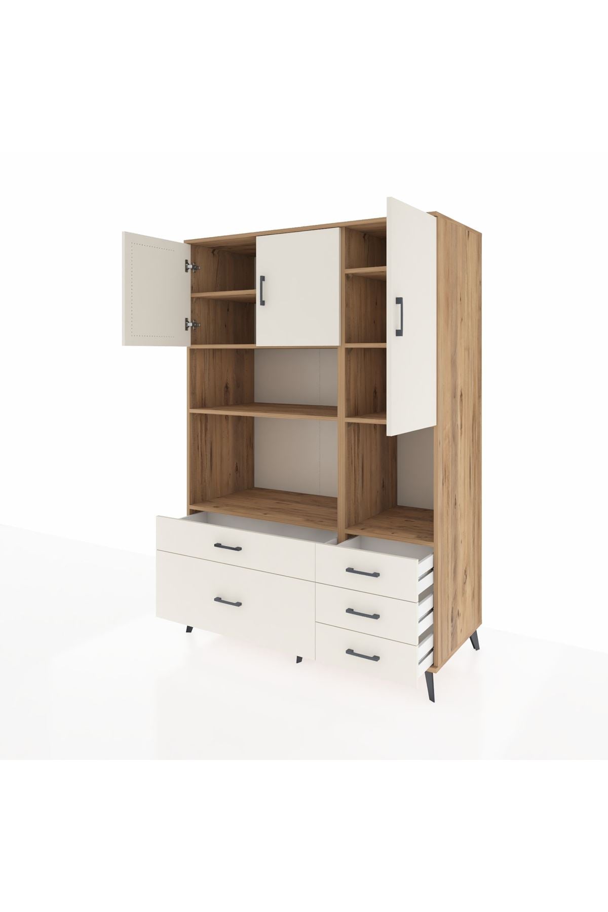 Kronos Dolap 8 Raflı 5 Çekmeceli 3 Kapaklı 132x59x195 Çam-Aytaşı/Aytaşı