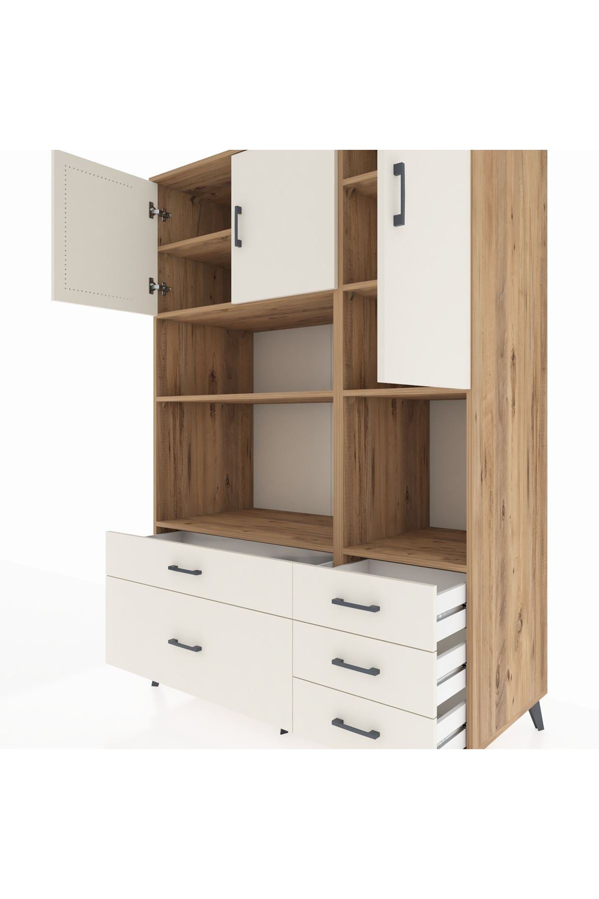 Kronos Dolap 8 Raflı 5 Çekmeceli 3 Kapaklı 132x59x195 Çam-Aytaşı/Aytaşı