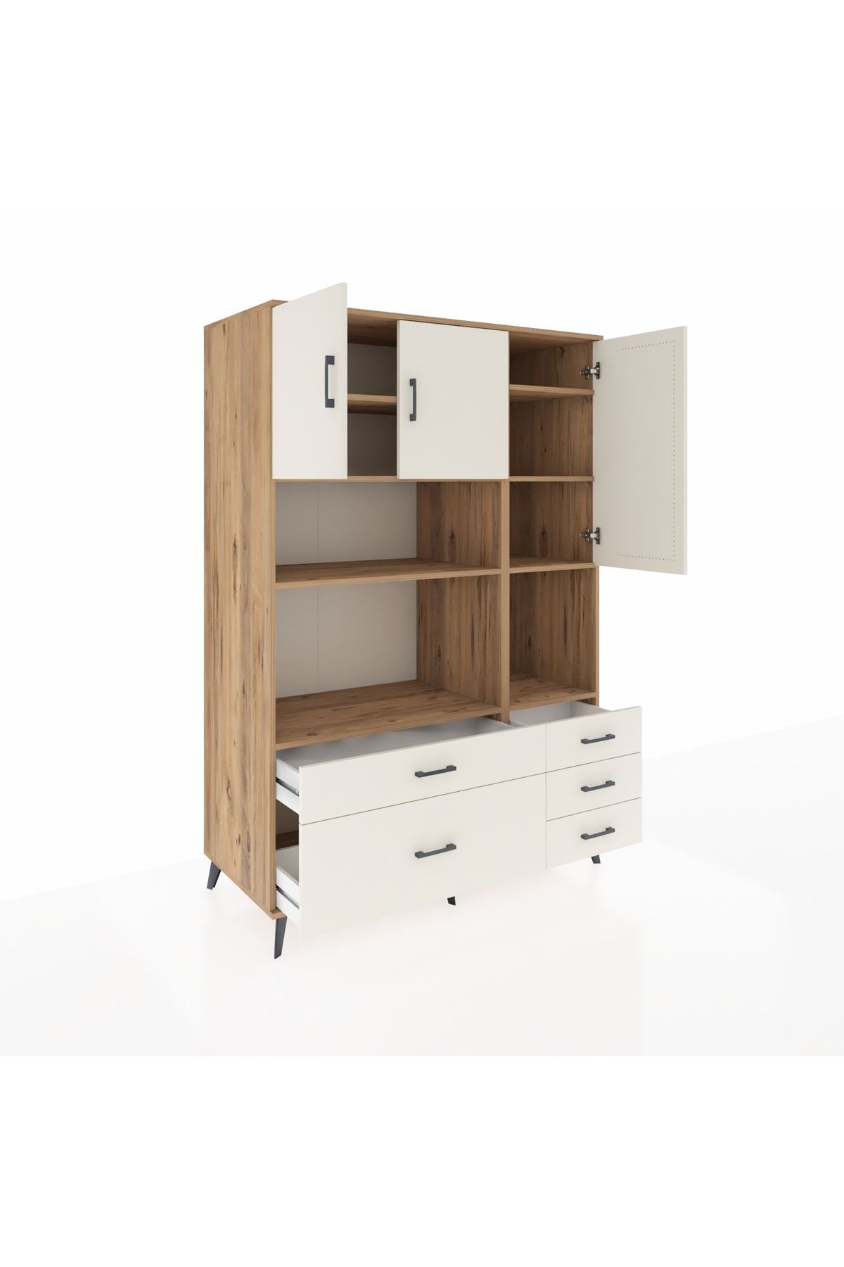 Kronos Dolap 8 Raflı 5 Çekmeceli 3 Kapaklı 132x59x195 Çam-Aytaşı/Aytaşı