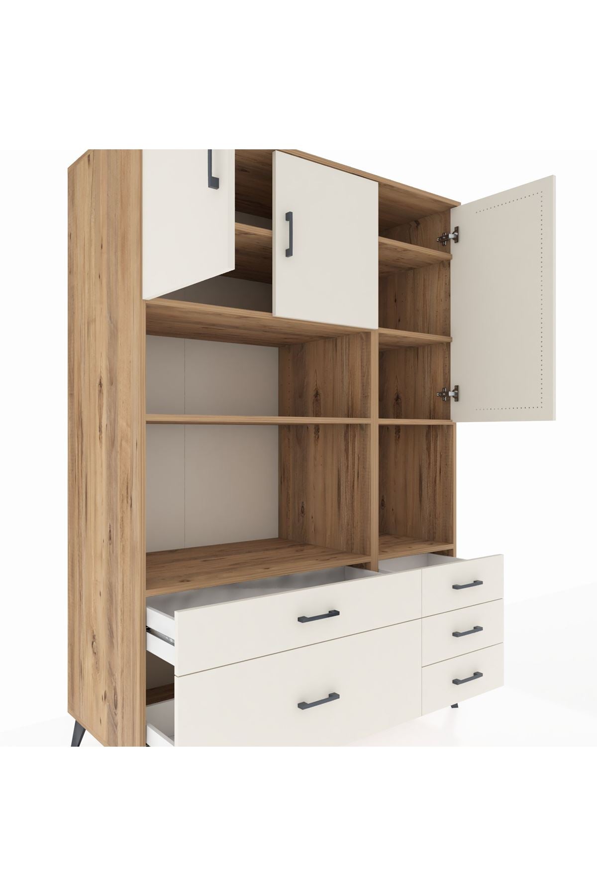 Kronos Dolap 8 Raflı 5 Çekmeceli 3 Kapaklı 132x59x195 Çam-Aytaşı/Aytaşı