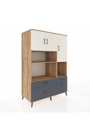 Kronos Dolap 8 Raflı 5 Çekmeceli 3 Kapaklı 132x59x195 Çam-Aytaşı/Antrasit