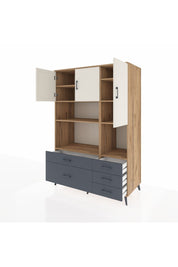 Kronos Dolap 8 Raflı 5 Çekmeceli 3 Kapaklı 132x59x195 Çam-Aytaşı/Antrasit