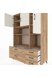 Kronos Dolap 8 Raflı 5 Çekmeceli 3 Kapaklı 132x59x195 Çam-Aytaşı/Çam