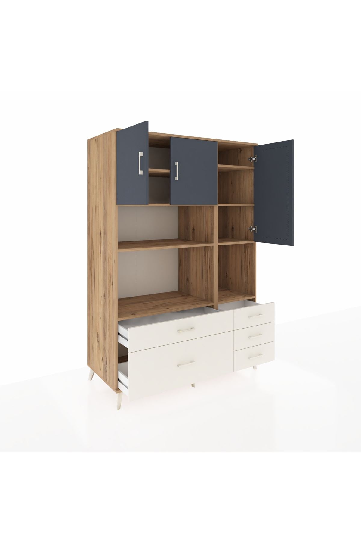 Kronos Dolap 8 Raflı 5 Çekmeceli 3 Kapaklı 132x59x195 Çam-Antrasit/Aytaşı