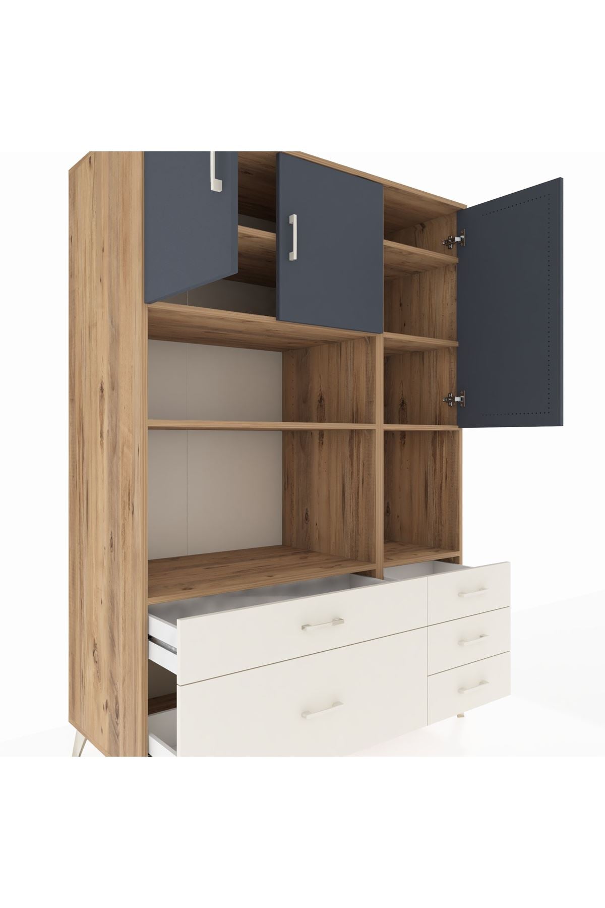 Kronos Dolap 8 Raflı 5 Çekmeceli 3 Kapaklı 132x59x195 Çam-Antrasit/Aytaşı