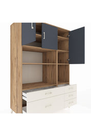 Kronos Dolap 8 Raflı 5 Çekmeceli 3 Kapaklı 132x59x195 Çam-Antrasit/Aytaşı