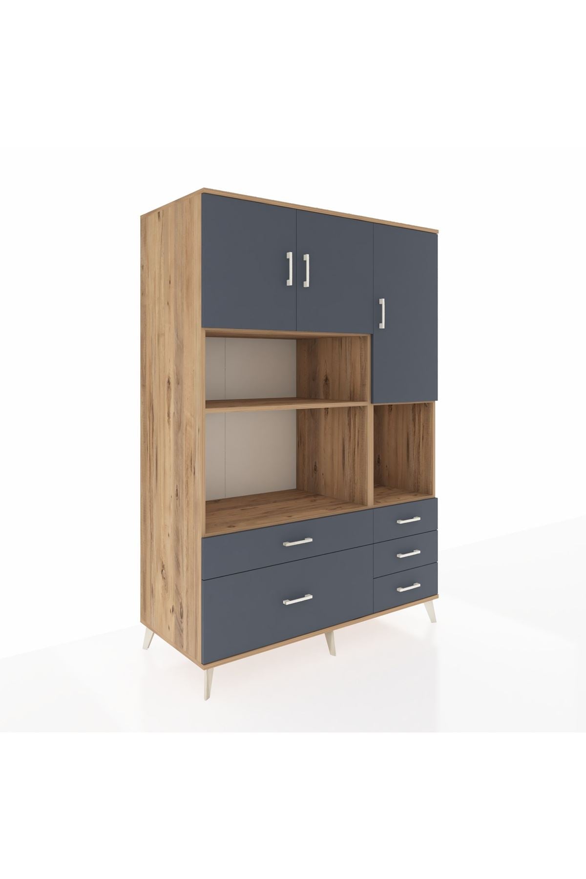 Kronos Dolap 8 Raflı 5 Çekmeceli 3 Kapaklı 132x59x195 Çam-Antrasit/Antrasit