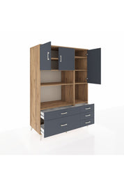 Kronos Dolap 8 Raflı 5 Çekmeceli 3 Kapaklı 132x59x195 Çam-Antrasit/Antrasit