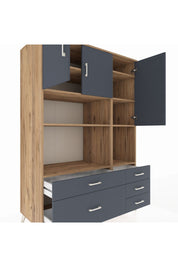 Kronos Dolap 8 Raflı 5 Çekmeceli 3 Kapaklı 132x59x195 Çam-Antrasit/Antrasit