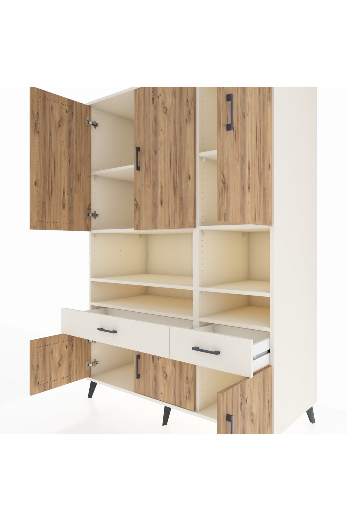 Kronos Dolap 8 Raflı 2 Çekmeceli 6 Kapaklı 132x59x195 Aytaşı-Çam/Aytaşı