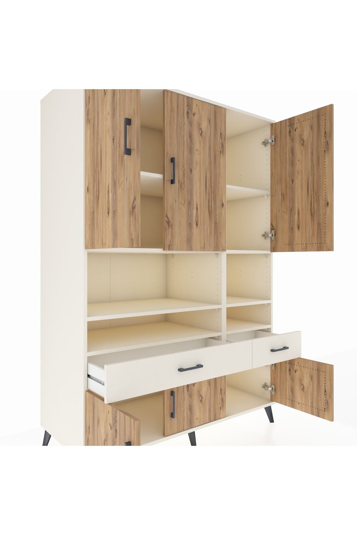 Kronos Dolap 8 Raflı 2 Çekmeceli 6 Kapaklı 132x59x195 Aytaşı-Çam/Aytaşı