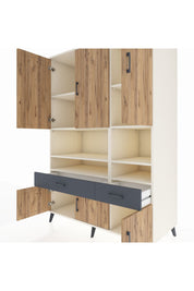 Kronos Dolap 8 Raflı 2 Çekmeceli 6 Kapaklı 132x59x195 Aytaşı-Çam/Antrasit