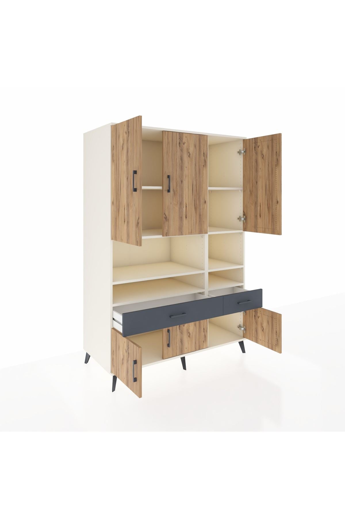 Kronos Dolap 8 Raflı 2 Çekmeceli 6 Kapaklı 132x59x195 Aytaşı-Çam/Antrasit