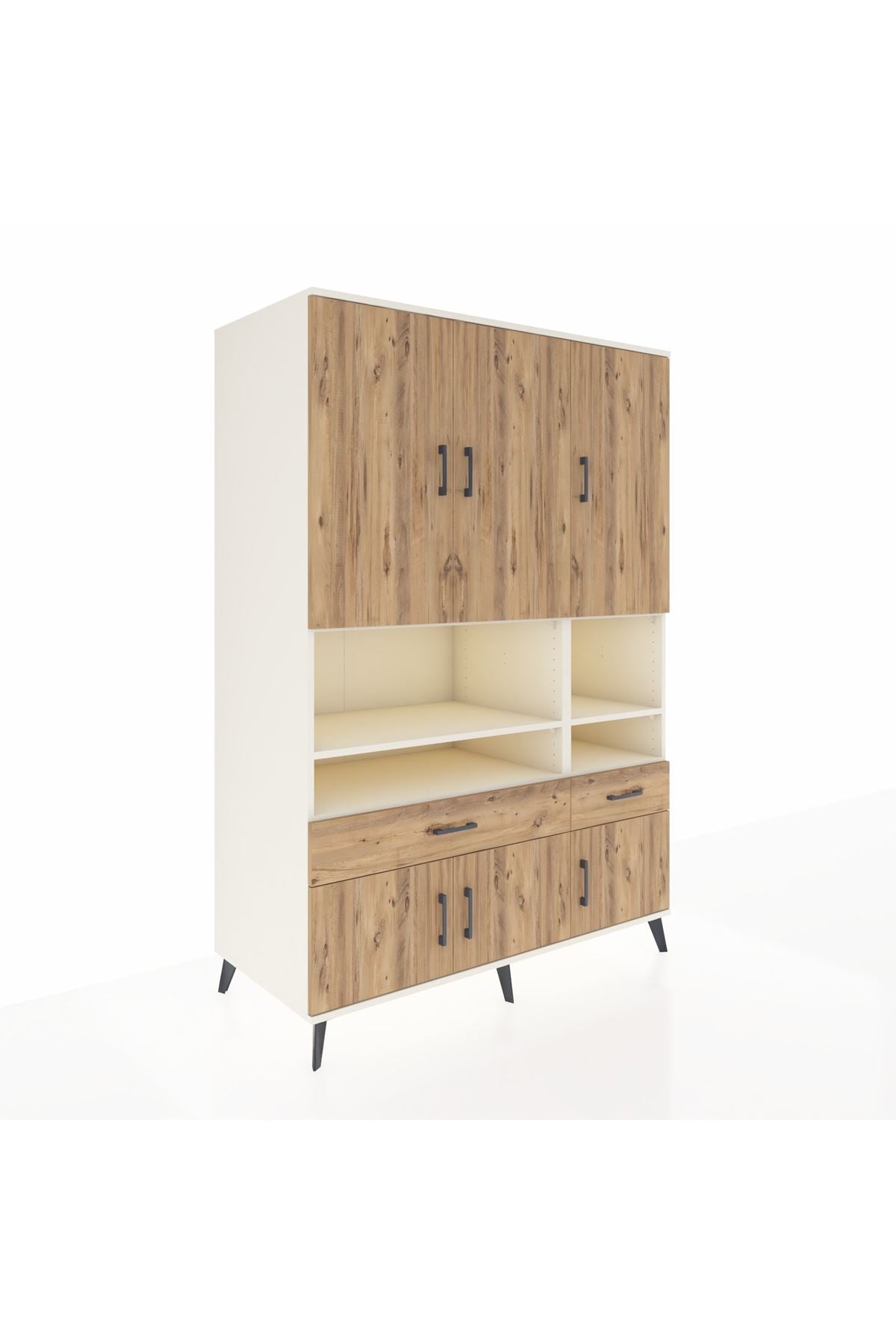 Kronos Dolap 8 Raflı 2 Çekmeceli 6 Kapaklı 132x59x195 Aytaşı-Çam/Çam