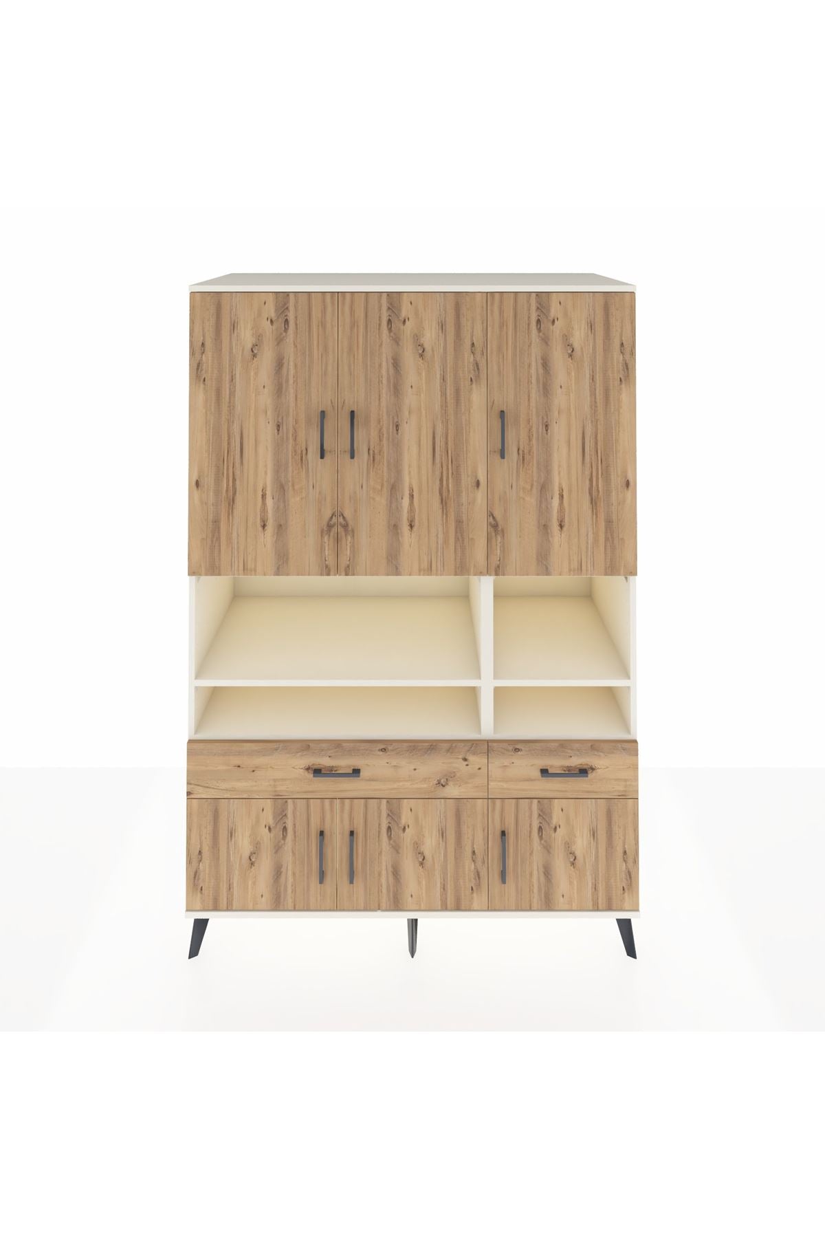 Kronos Dolap 8 Raflı 2 Çekmeceli 6 Kapaklı 132x59x195 Aytaşı-Çam/Çam