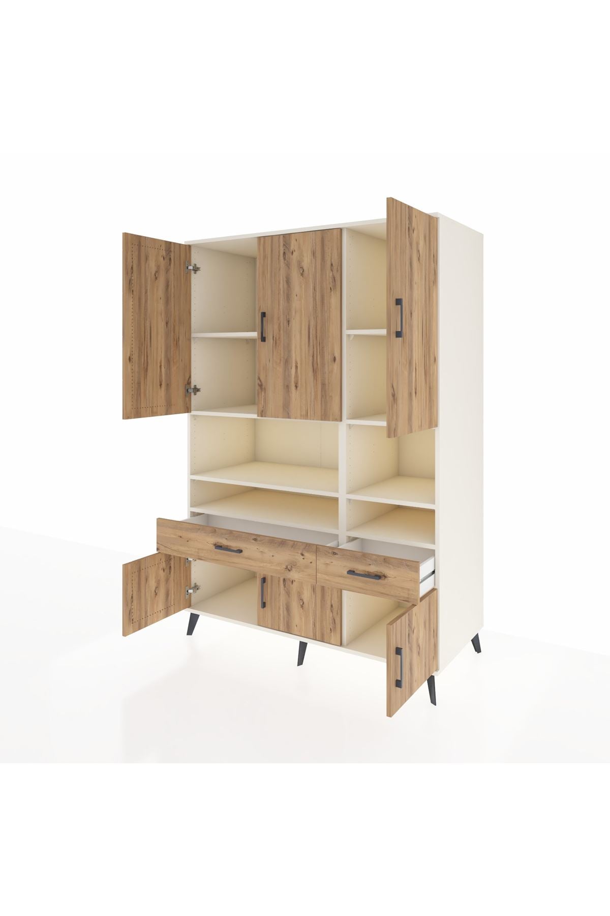 Kronos Dolap 8 Raflı 2 Çekmeceli 6 Kapaklı 132x59x195 Aytaşı-Çam/Çam