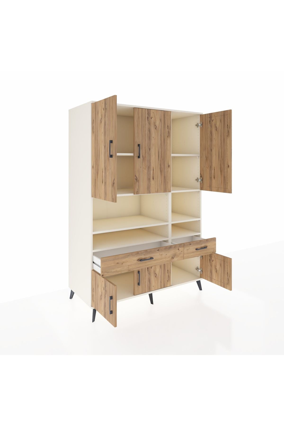 Kronos Dolap 8 Raflı 2 Çekmeceli 6 Kapaklı 132x59x195 Aytaşı-Çam/Çam