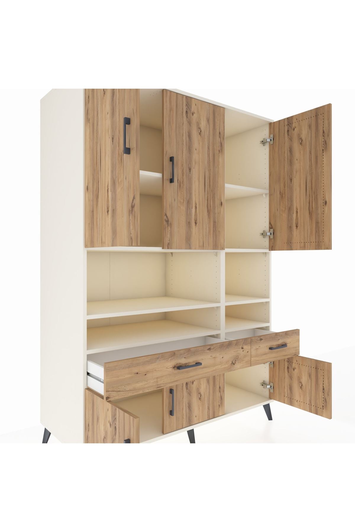 Kronos Dolap 8 Raflı 2 Çekmeceli 6 Kapaklı 132x59x195 Aytaşı-Çam/Çam