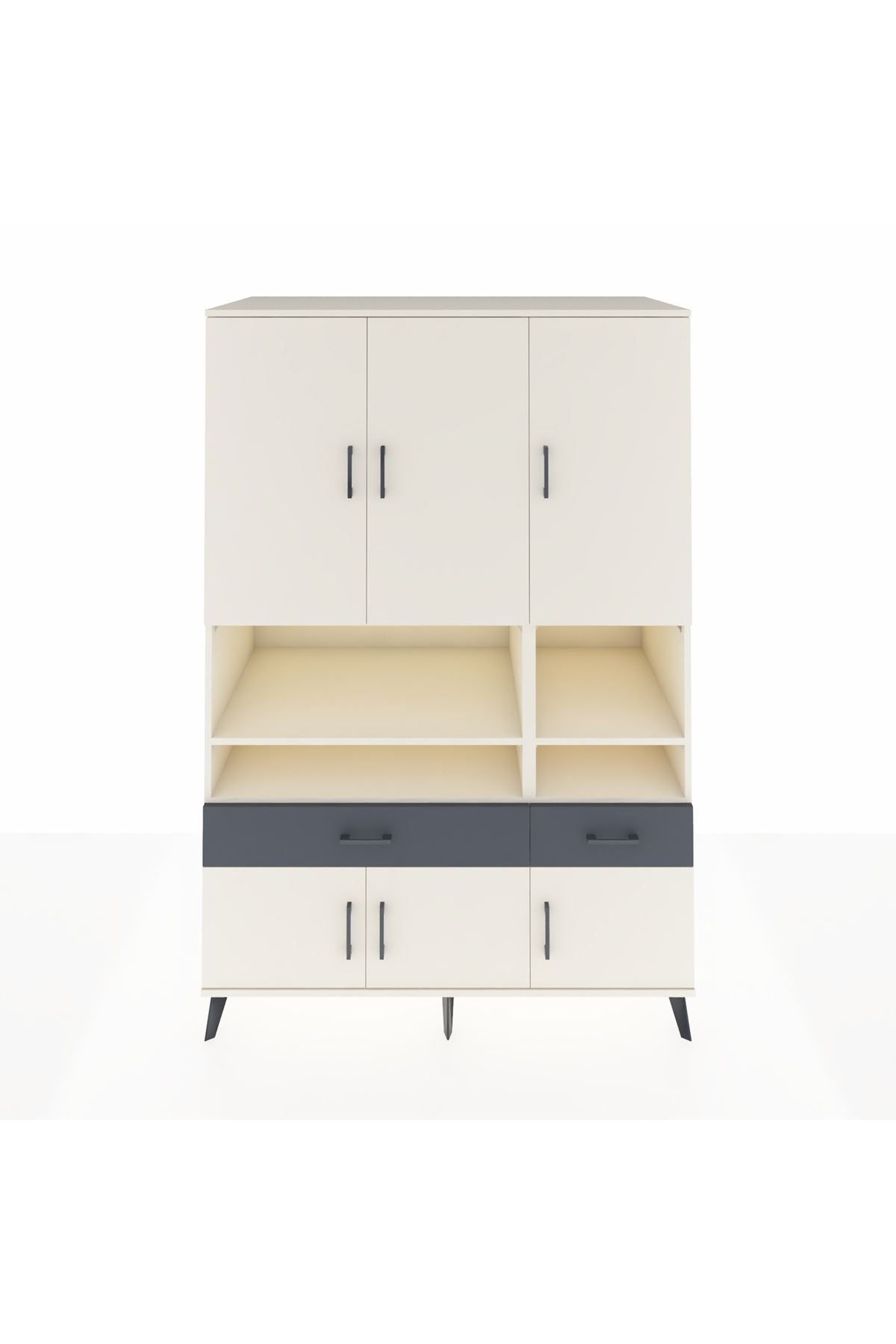 Kronos Dolap 8 Raflı 2 Çekmeceli 6 Kapaklı 132x59x195 Aytaşı-Aytaşı/Antrasit