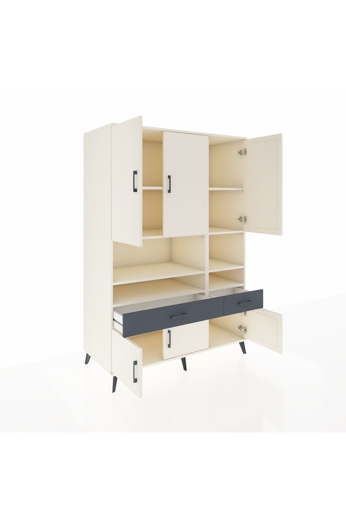 Kronos Dolap 8 Raflı 2 Çekmeceli 6 Kapaklı 132x59x195 Aytaşı-Aytaşı/Antrasit