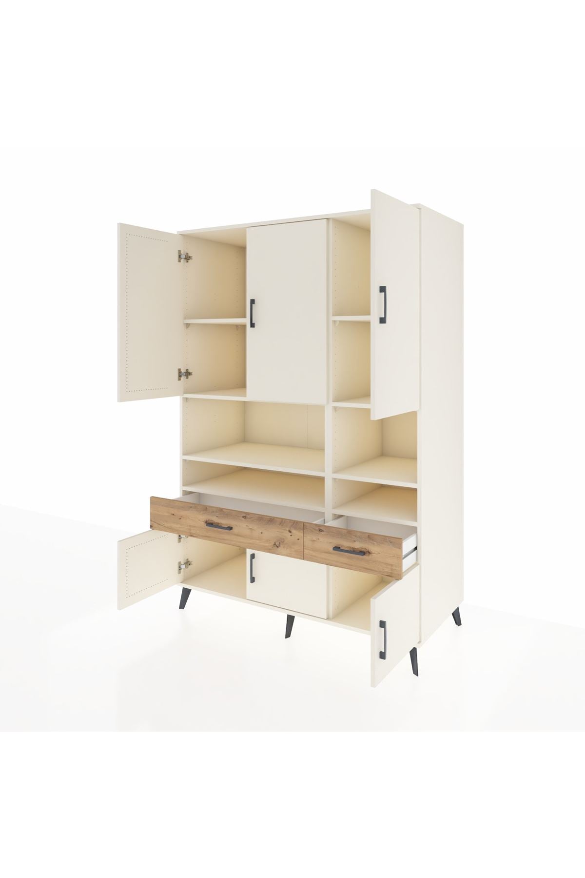 Kronos Dolap 8 Raflı 2 Çekmeceli 6 Kapaklı 132x59x195 Aytaşı-Aytaşı/Çam