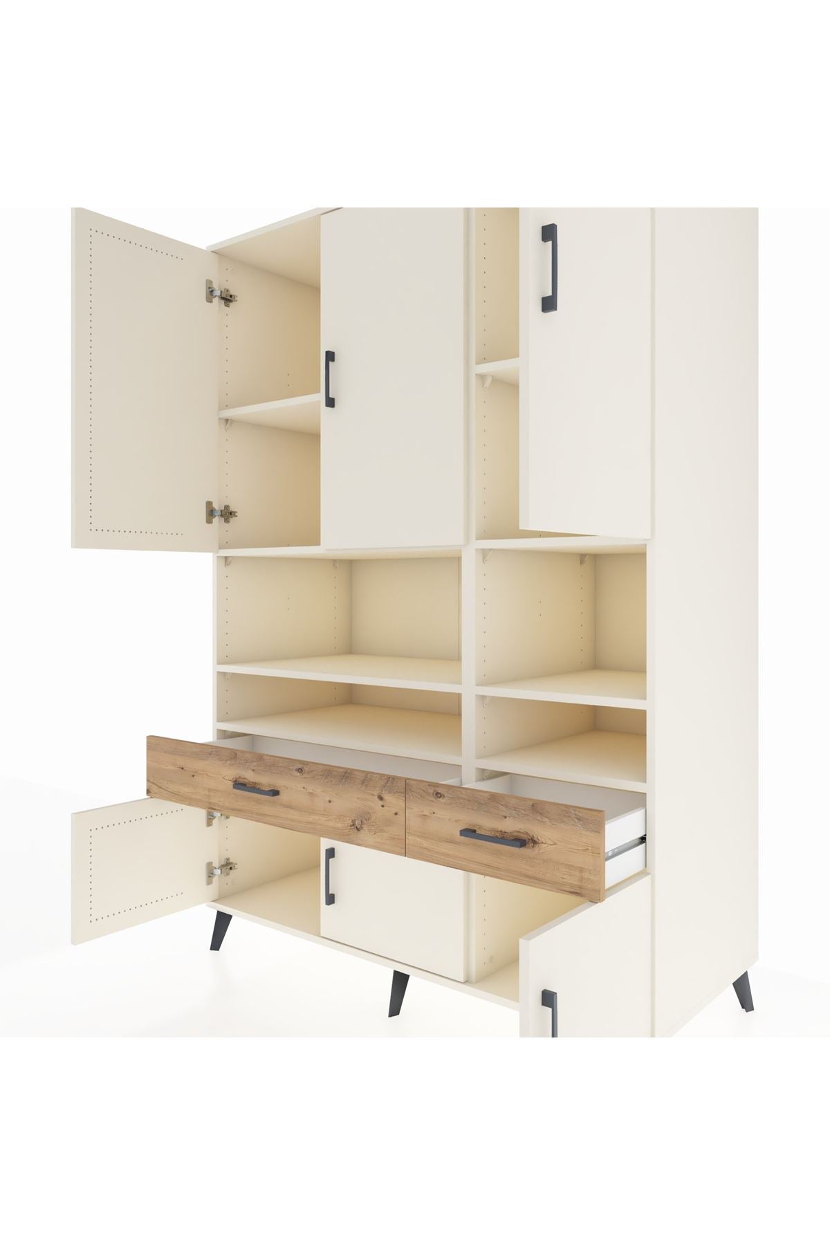 Kronos Dolap 8 Raflı 2 Çekmeceli 6 Kapaklı 132x59x195 Aytaşı-Aytaşı/Çam