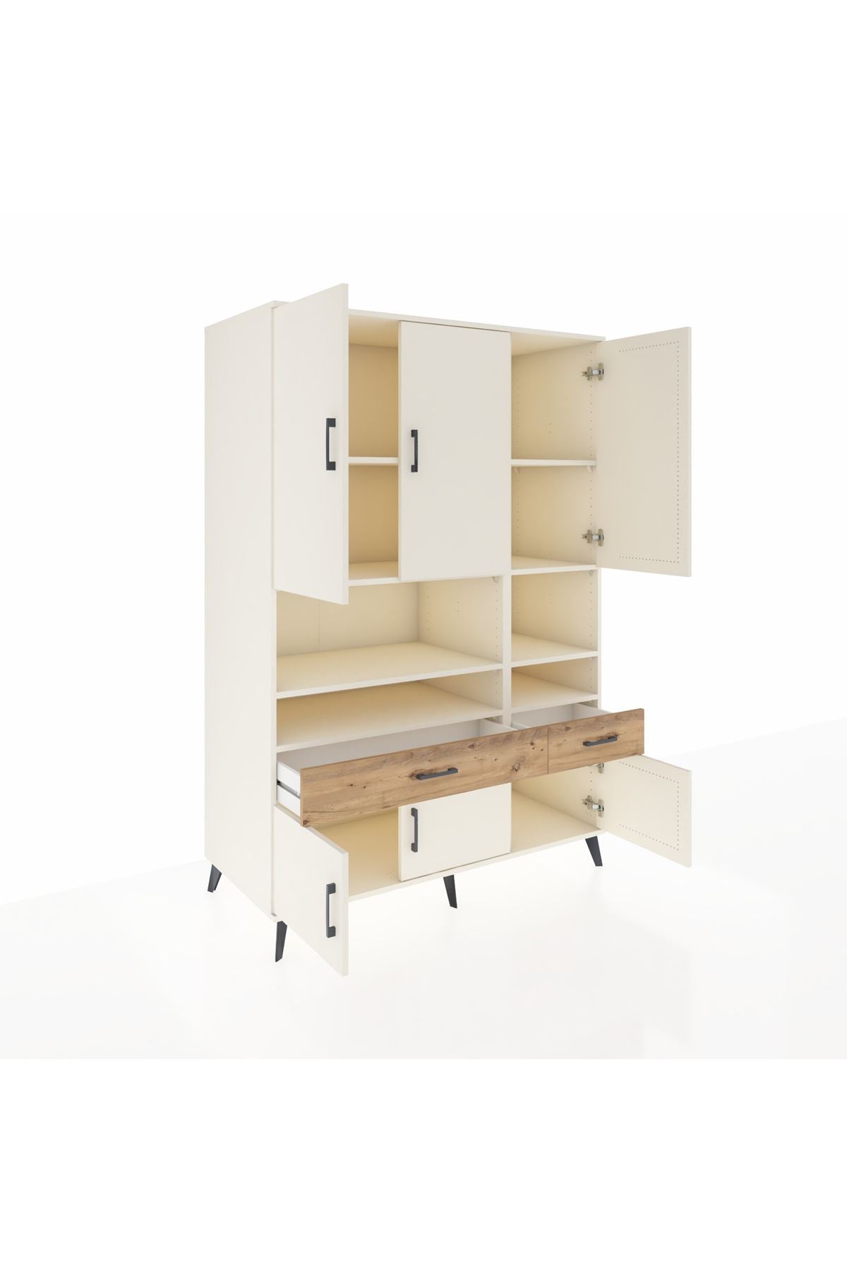 Kronos Dolap 8 Raflı 2 Çekmeceli 6 Kapaklı 132x59x195 Aytaşı-Aytaşı/Çam