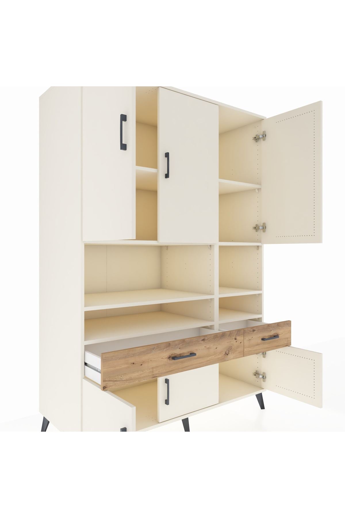 Kronos Dolap 8 Raflı 2 Çekmeceli 6 Kapaklı 132x59x195 Aytaşı-Aytaşı/Çam