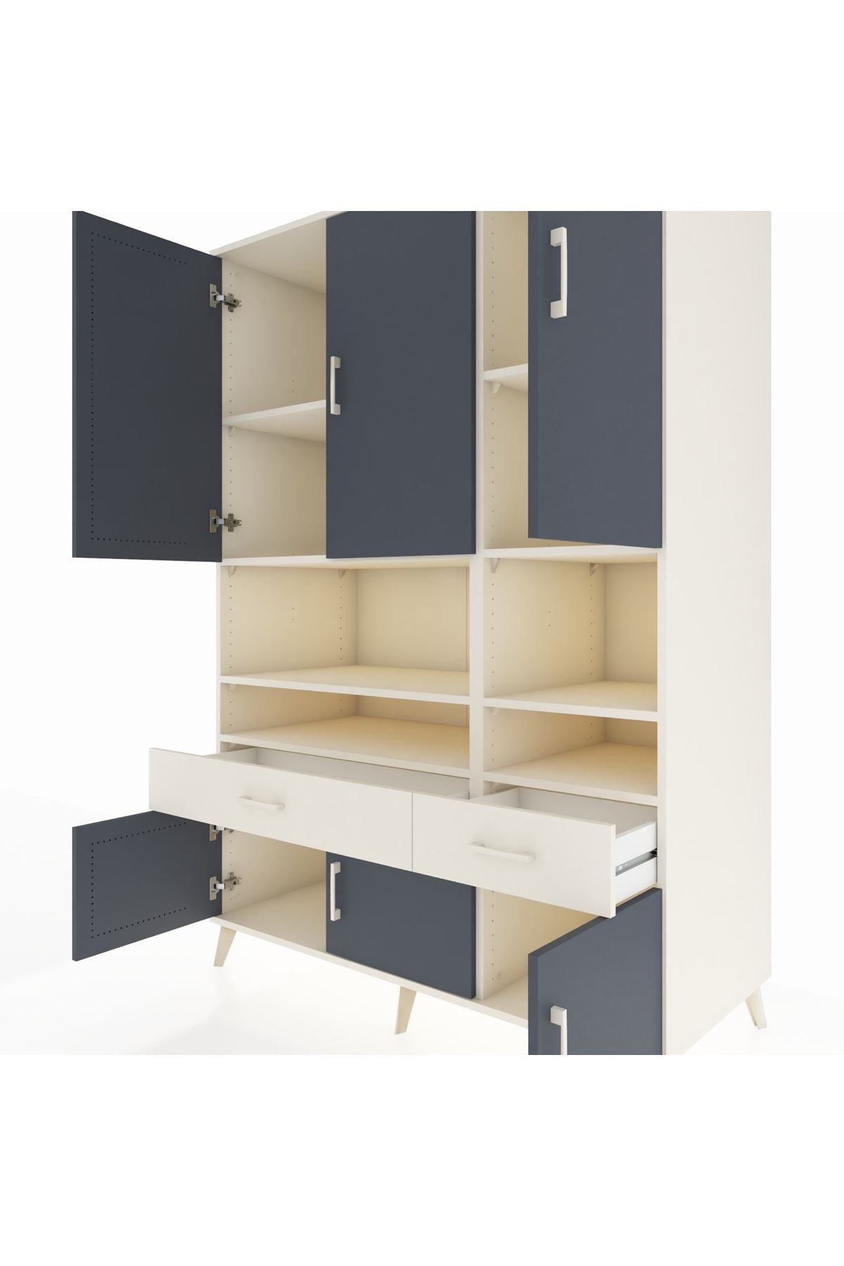 Kronos Dolap 8 Raflı 2 Çekmeceli 6 Kapaklı 132x59x195 Aytaşı-Antrasit/Aytaşı