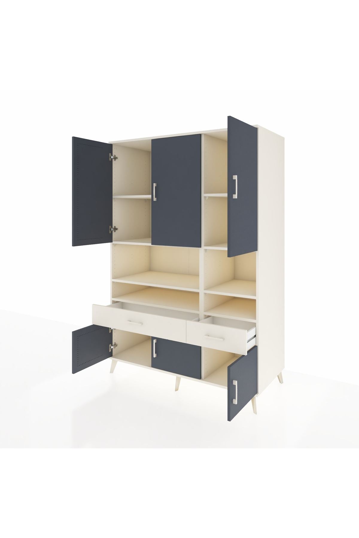 Kronos Dolap 8 Raflı 2 Çekmeceli 6 Kapaklı 132x59x195 Aytaşı-Antrasit/Aytaşı