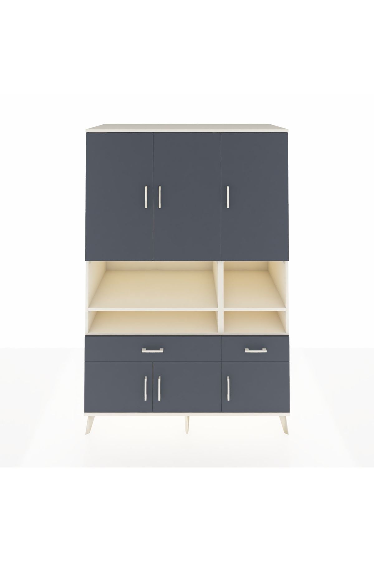 Kronos Dolap 8 Raflı 2 Çekmeceli 6 Kapaklı 132x59x195 Aytaşı-Antrasit/Antrasit