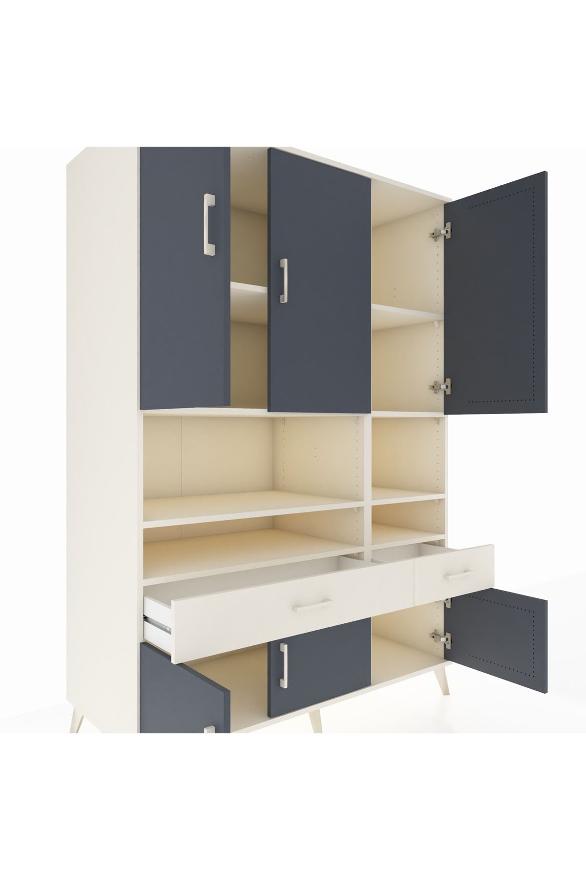 Kronos Dolap 8 Raflı 2 Çekmeceli 6 Kapaklı 132x59x195 Aytaşı-Antrasit/Aytaşı