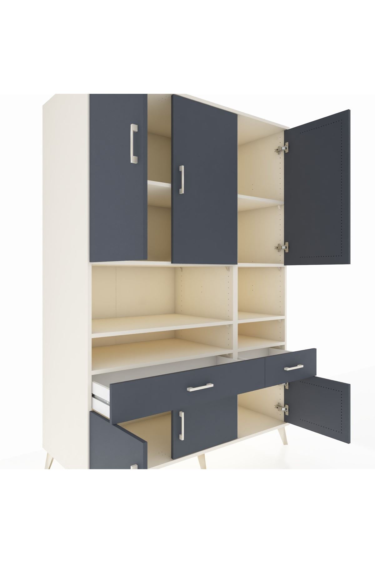 Kronos Dolap 8 Raflı 2 Çekmeceli 6 Kapaklı 132x59x195 Aytaşı-Antrasit/Antrasit