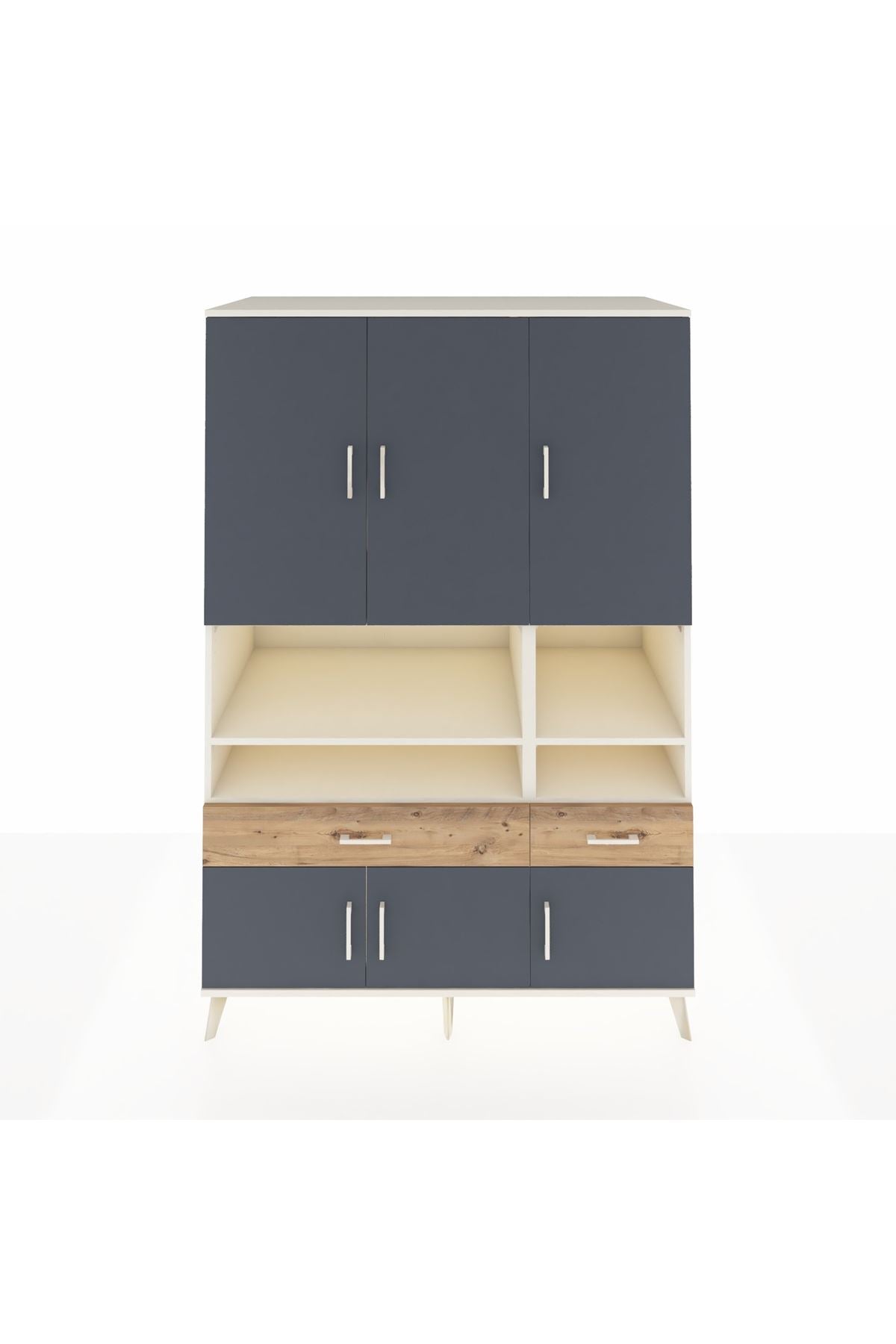 Kronos Dolap 8 Raflı 2 Çekmeceli 6 Kapaklı 132x59x195 Aytaşı-Antrasit/Çam