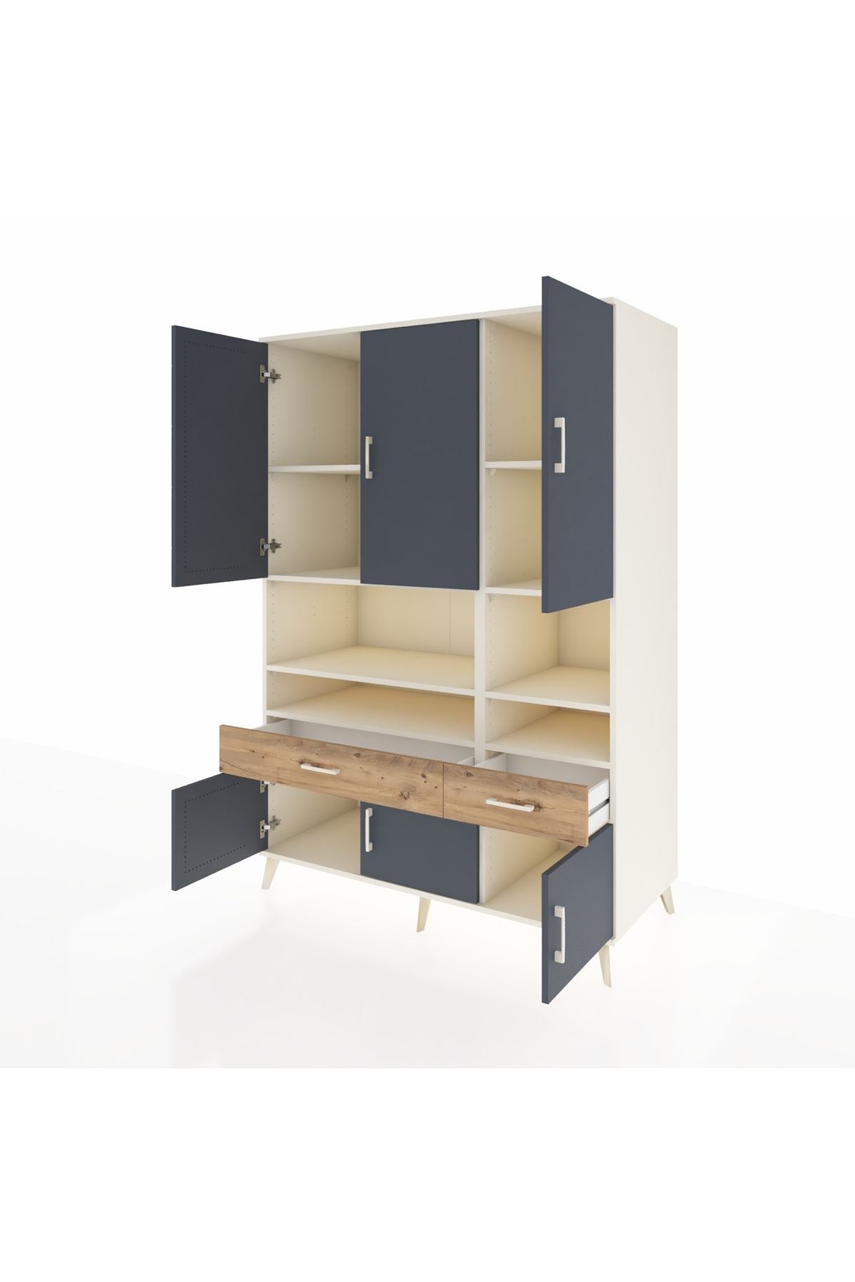 Kronos Dolap 8 Raflı 2 Çekmeceli 6 Kapaklı 132x59x195 Aytaşı-Antrasit/Çam