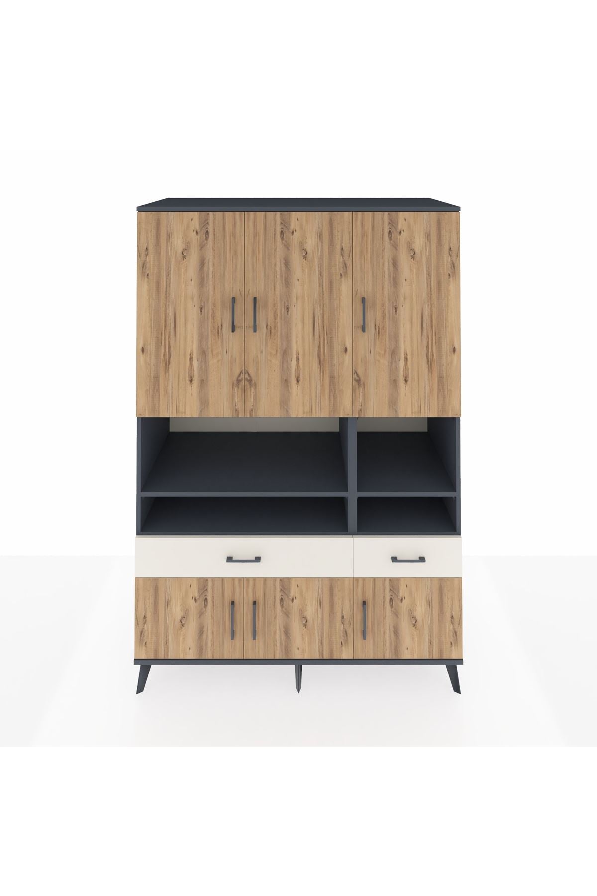 Kronos Dolap 8 Raflı 2 Çekmeceli 6 Kapaklı 132x59x195 Antrasit-Çam/Aytaşı