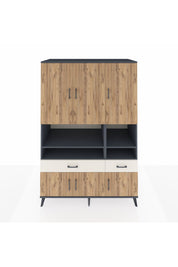 Kronos Dolap 8 Raflı 2 Çekmeceli 6 Kapaklı 132x59x195 Antrasit-Çam/Aytaşı