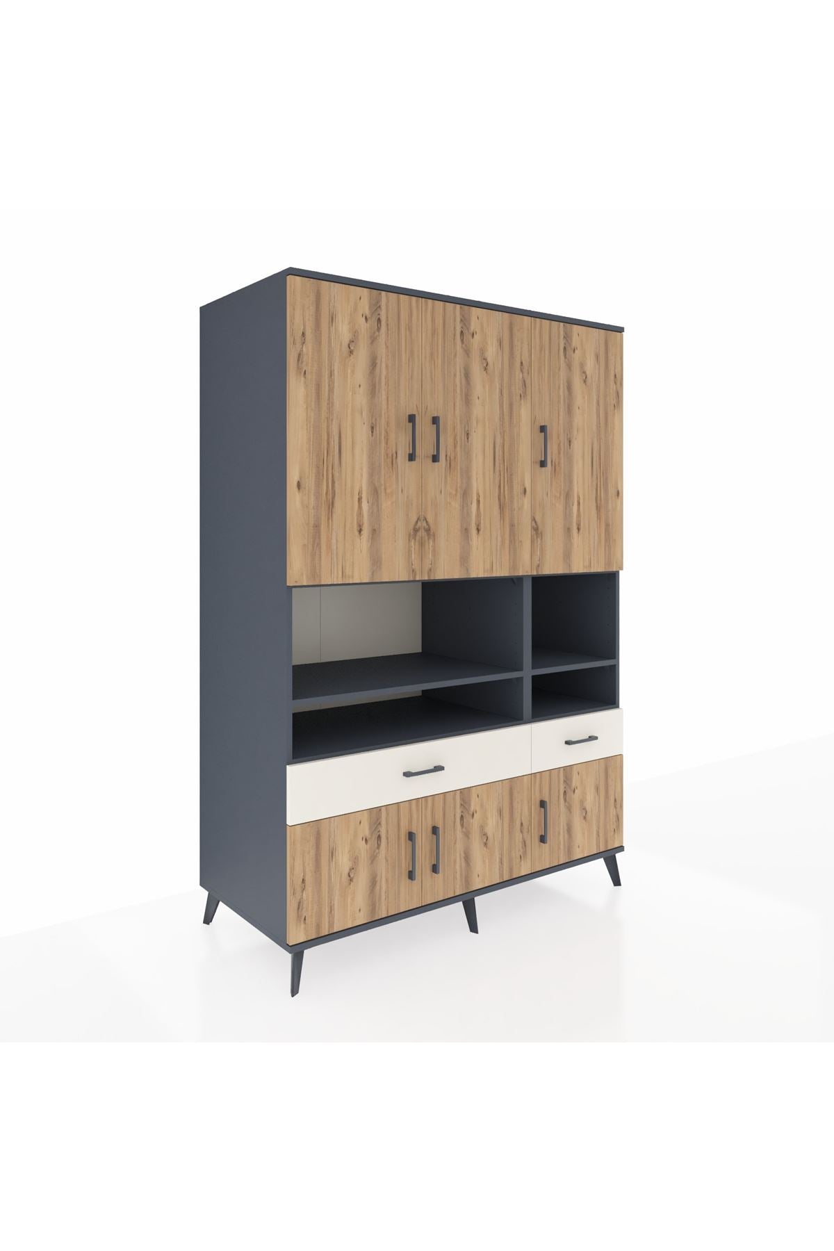 Kronos Dolap 8 Raflı 2 Çekmeceli 6 Kapaklı 132x59x195 Antrasit-Çam/Aytaşı