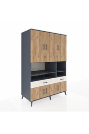 Kronos Dolap 8 Raflı 2 Çekmeceli 6 Kapaklı 132x59x195 Antrasit-Çam/Aytaşı