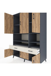 Kronos Dolap 8 Raflı 2 Çekmeceli 6 Kapaklı 132x59x195 Antrasit-Çam/Aytaşı