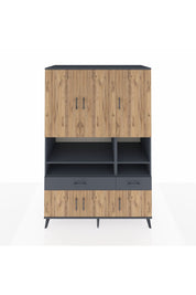 Kronos Dolap 8 Raflı 2 Çekmeceli 6 Kapaklı 132x59x195 Antrasit-Çam/Antrasit