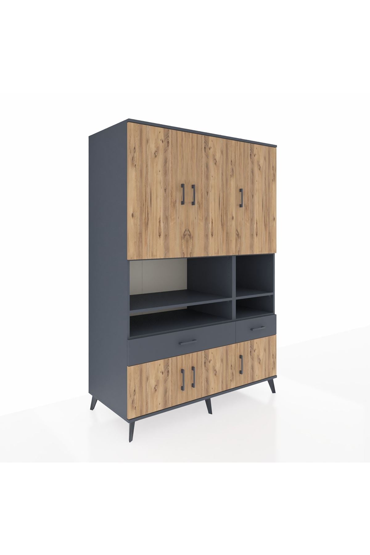 Kronos Dolap 8 Raflı 2 Çekmeceli 6 Kapaklı 132x59x195 Antrasit-Çam/Antrasit