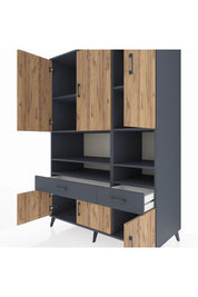 Kronos Dolap 8 Raflı 2 Çekmeceli 6 Kapaklı 132x59x195 Antrasit-Çam/Antrasit