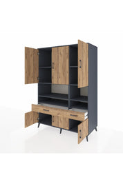 Kronos Dolap 8 Raflı 2 Çekmeceli 6 Kapaklı 132x59x195 Antrasit-Çam/Çam