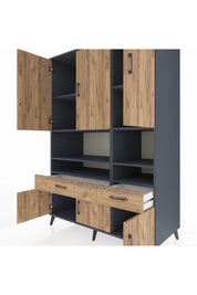 Kronos Dolap 8 Raflı 2 Çekmeceli 6 Kapaklı 132x59x195 Antrasit-Çam/Çam